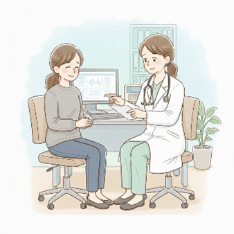 吹田いろどり腎臓・糖尿病内科クリニックでの検査結果説明の様子